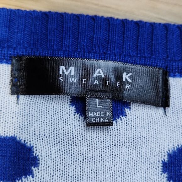 🔥NWT Blue w/White Polka Dot Buttoned 3/4 Sleeve Cardigan Sweater Large - Picture 11 of 13